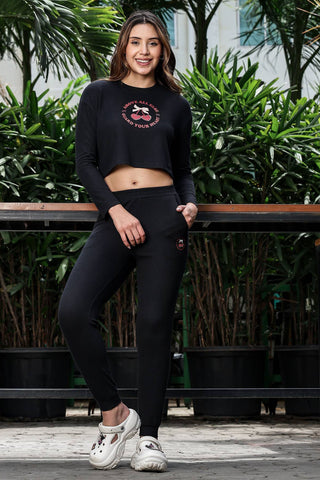 WOMEN ROUND NECK BLACK FULL SLV  CO-ORD SET