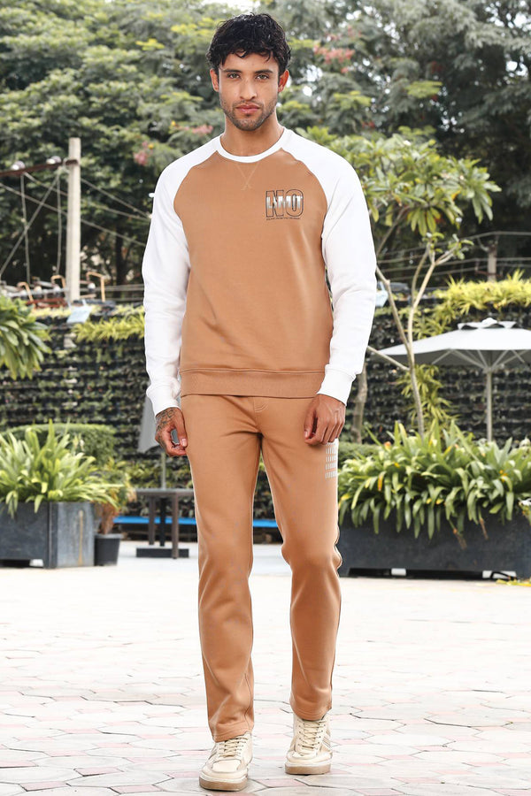 Men’s Typography Printed Tracksuit Set | Round Neck Long Sleeve Top & Slip-On Joggers | Cotton Blend | Mid-Rise Flat Front | 4 Pockets | Casual Athleisure Wear