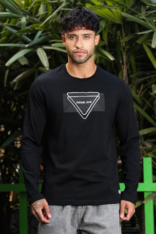 Men’s 100% Cotton Embroidered Typography Full Sleeve T-Shirt | Round Neck Casual Tee | Soft Breathable Fabric | Machine Washable