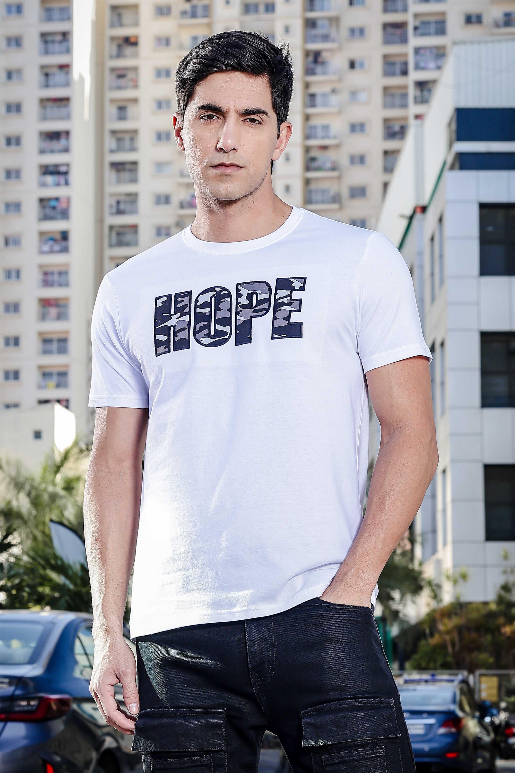 Men's 100% Cotton 'HOPE' Printed Round Neck T-shirt