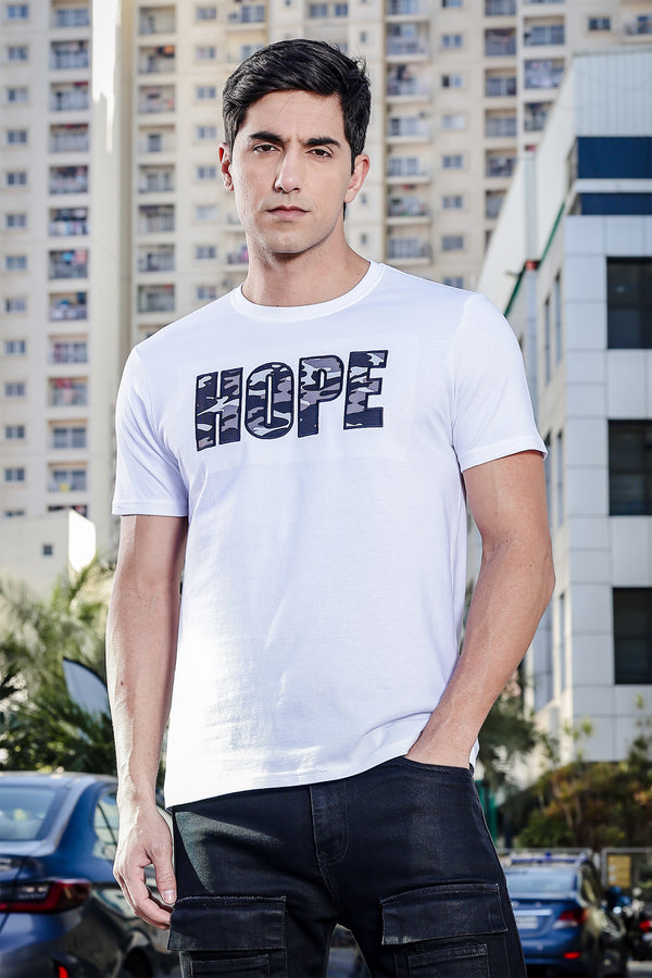 Men's 100% Cotton 'HOPE' Printed Round Neck T-shirt