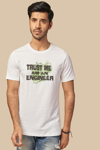 ONE SKY MEN WHITE TYPOGRAPHY PRINTED T SHIRT