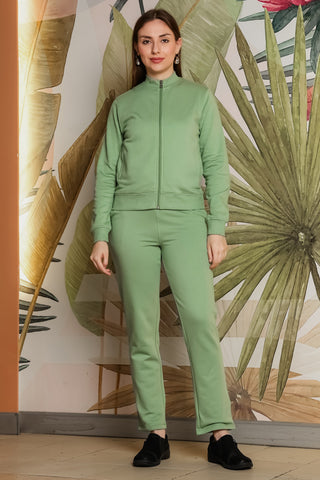 ONE SKY Women's Front Open Tracksuit | Cotton Blend Solid Co-ord Set | Zipper Jacket & Slip-On Pants with 4 Pockets