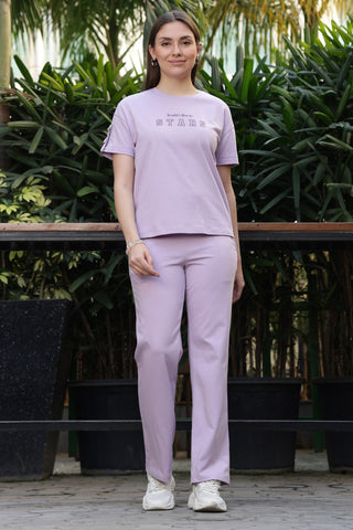 ONE SKY Women’s 100% Cotton Half Sleeve Co-Ord Set | Round Neck Top & Mid Rise Drawstring Bottom | Typography Print | 2 Pockets | Casual Wear | Machine Wash