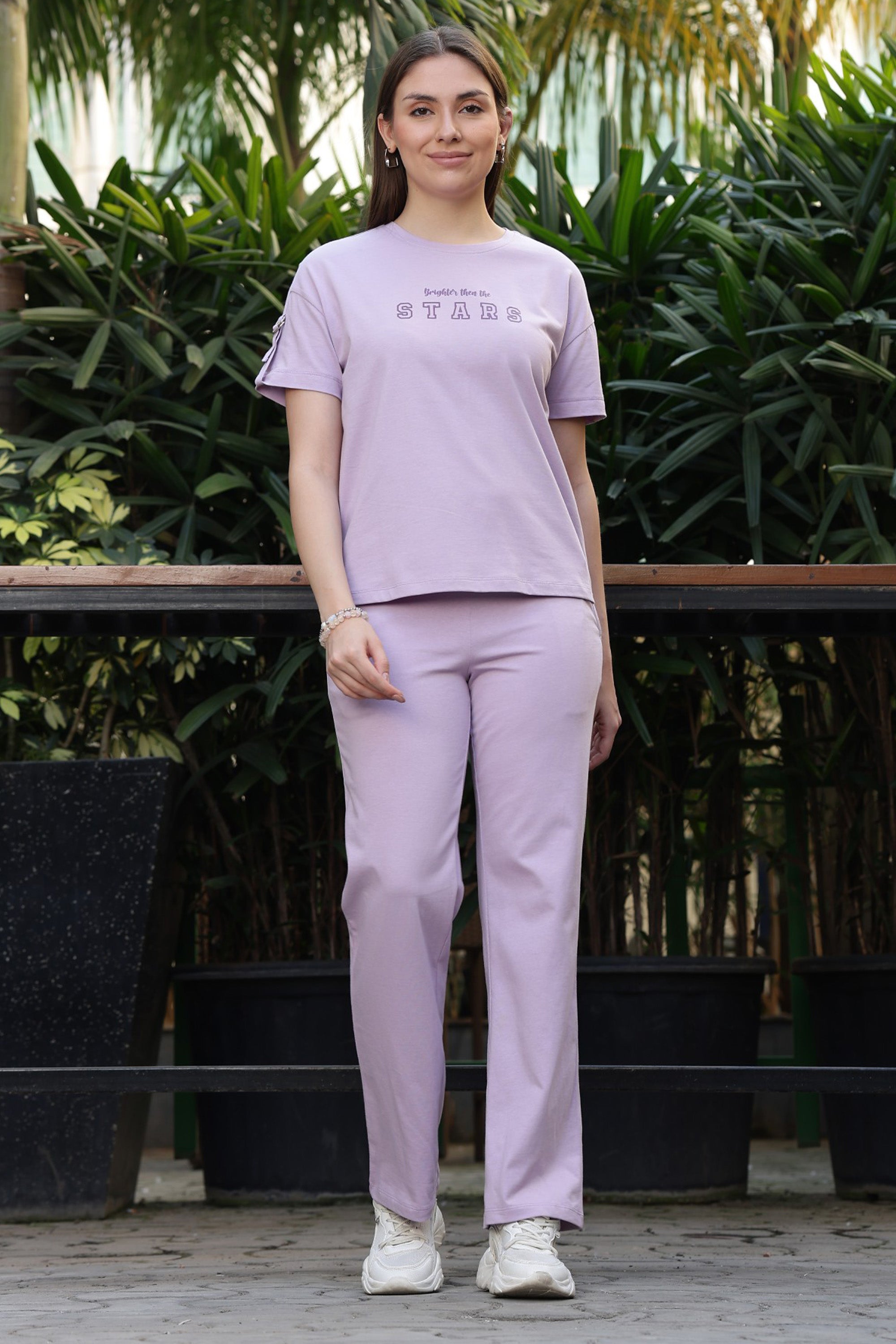 ONE SKY Women’s 100% Cotton Half Sleeve Co-Ord Set | Round Neck Top & Mid Rise Drawstring Bottom | Typography Print | 2 Pockets | Casual Wear | Machine Wash