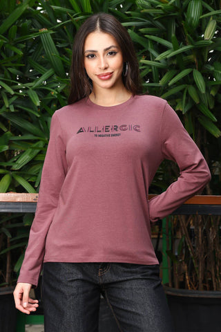 ONE SKY Women's Printed & Typographic Full Sleeve T-Shirt | Cotton Modal Blend Round Neck Top | Soft & Stretchy