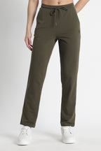 ONE SKY Women’s Cotton Spandex Track Pant – Solid Mid-Rise Drawstring Joggers with 3 Pockets, Casual Loungewear, Flat Front, Machine Washable