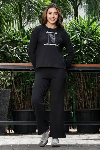 WOMEN ROUND NECK BLACK FULL SLV  CO-ORD SET