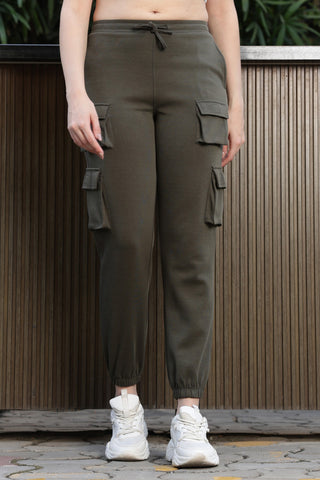 ONE SKY Women’s Cotton-Poly Track Pant – Solid Mid-Rise Drawstring Joggers with 6 Pockets, Casual Loungewear, Flat Front, Machine Washable