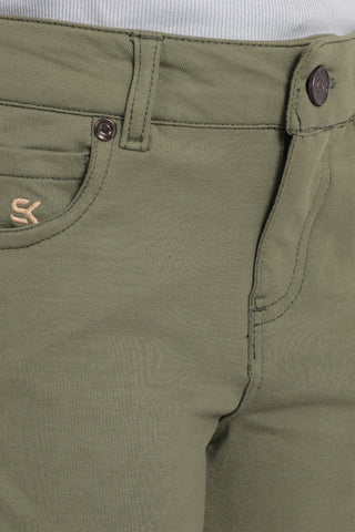 Girls Cotton Slim Fit Chinos Olive