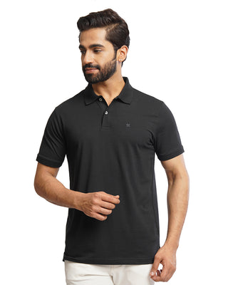 Men Black Checkered Pattern Polo T-Shirt