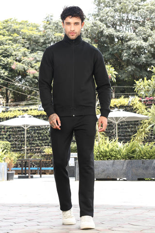Men's Tracksuit Set Solid Color Cotton Blend | Mock Collar Top with Zip | Mid-Rise Jogger Bottom | Long Sleeve Activewear | 4-Pocket Casual Gym Sportswear