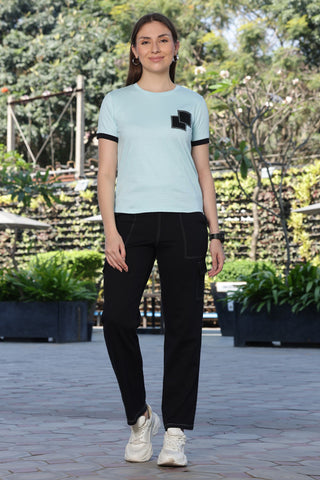 ONE SKY Women’s 100% Cotton Half Sleeve Co-Ord Set | Round Neck Top & Mid Rise Slip-On Bottom | Solid Color | 4 Pockets | Casual Wear | Machine Wash