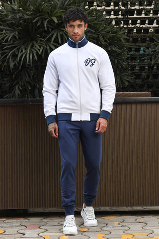 Men's Solid Tracksuit Set | Cotton Blend with Mock Collar Zip-Up Top & Drawstring Joggers | Mid-Rise Fit | 4 Pockets | Long Sleeves | Casual Athleisure Gym Wear