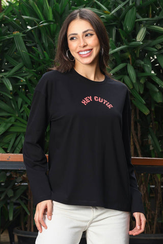 ONE SKY Women's Printed & Graphic Full Sleeve T-Shirt | 95% Cotton 5% Spandex Round Neck Top | Comfortable Fit