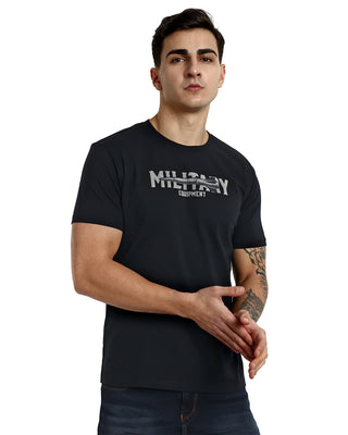 Men Black Printed Round Neck T-Shirt