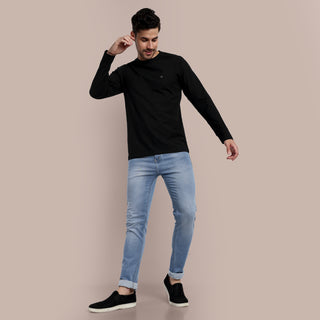 Men Black Round Neck T-Shirt