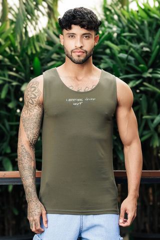 ONE SKY Men’s Cotton Spandex Printed Tank Top | Sleeveless Round Neck Casual Vest | Typography Print | Stretch Fabric | Machine Wash