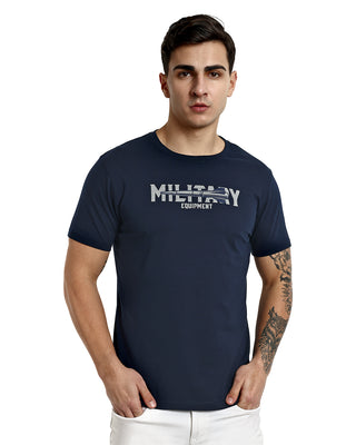 Men Navy Printed Round Neck T-Shirt