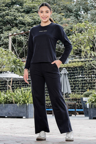 WOMEN ROUND NECK BLACK FULL SLV  CO-ORD SET