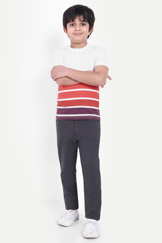 Boys Stylish Multi-Color Striped Round Neck T-shirt - 100% Cotton, Soft & Comfortable