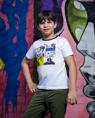 Boys Graphic Printed White Tshirt