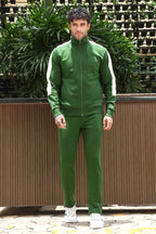 Men’s Solid Tracksuit Set | Mock Collar Zip-Up Jacket & Slip-On Joggers | Cotton Blend | Mid-Rise Flat Front | 4 Pockets | Long Sleeves | Casual Athleisure Wear