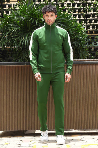 Men’s Solid Tracksuit Set | Mock Collar Zip-Up Jacket & Slip-On Joggers | Cotton Blend | Mid-Rise Flat Front | 4 Pockets | Long Sleeves | Casual Athleisure Wear