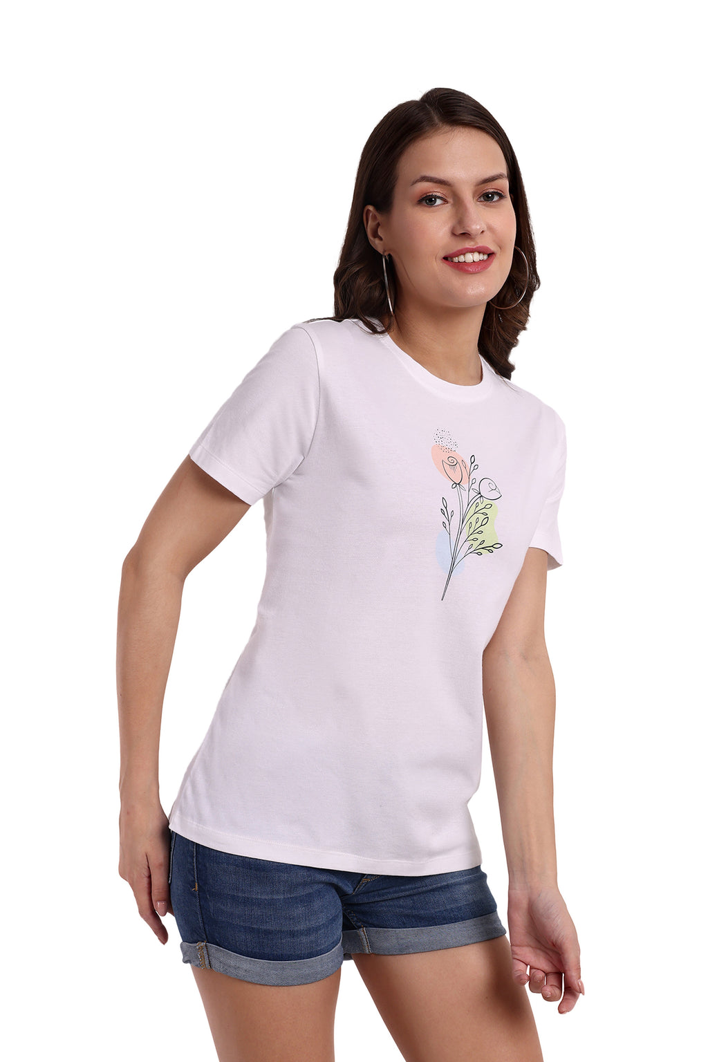 Women White Round Neck T-Shirt