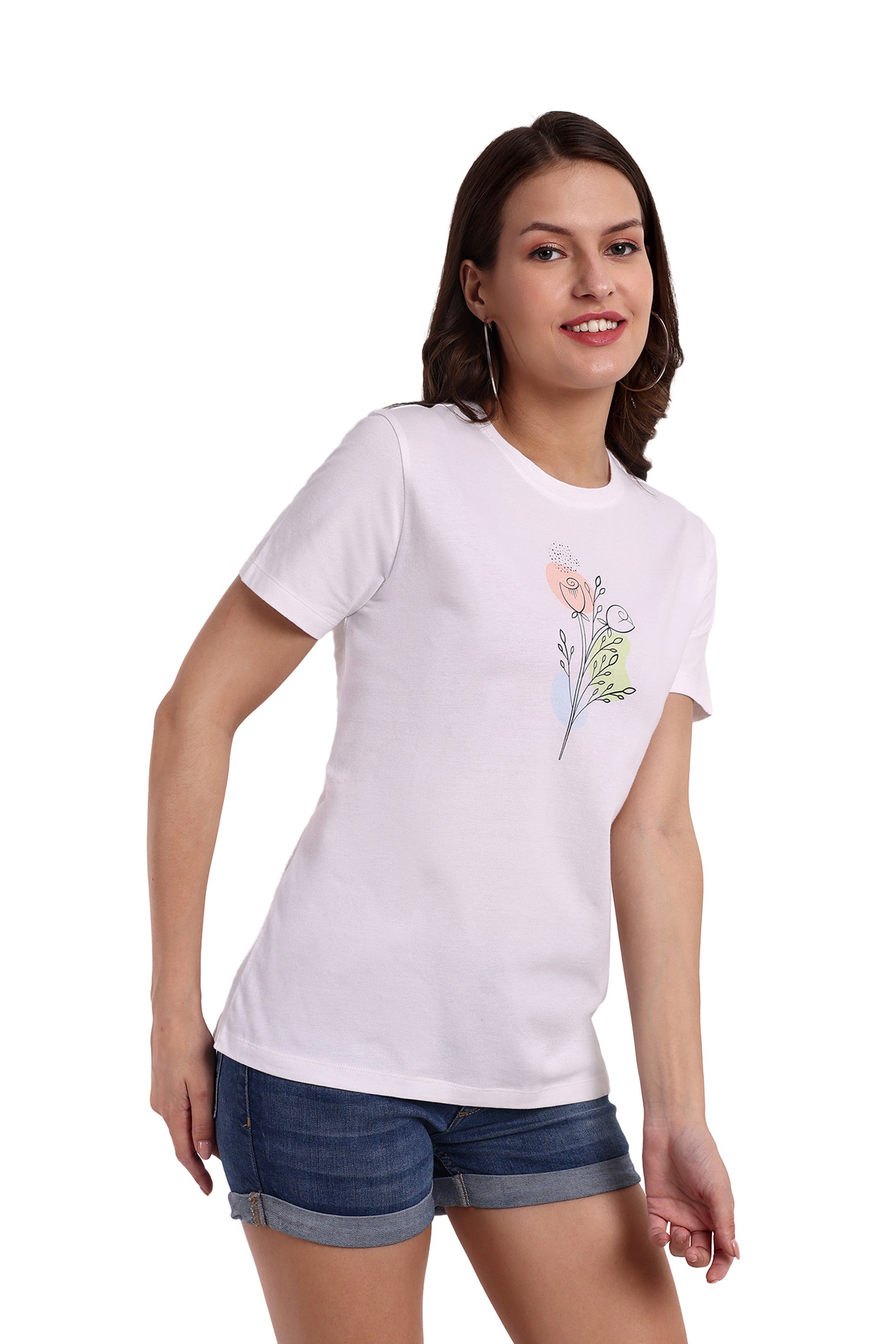 Women White Round Neck T-Shirt