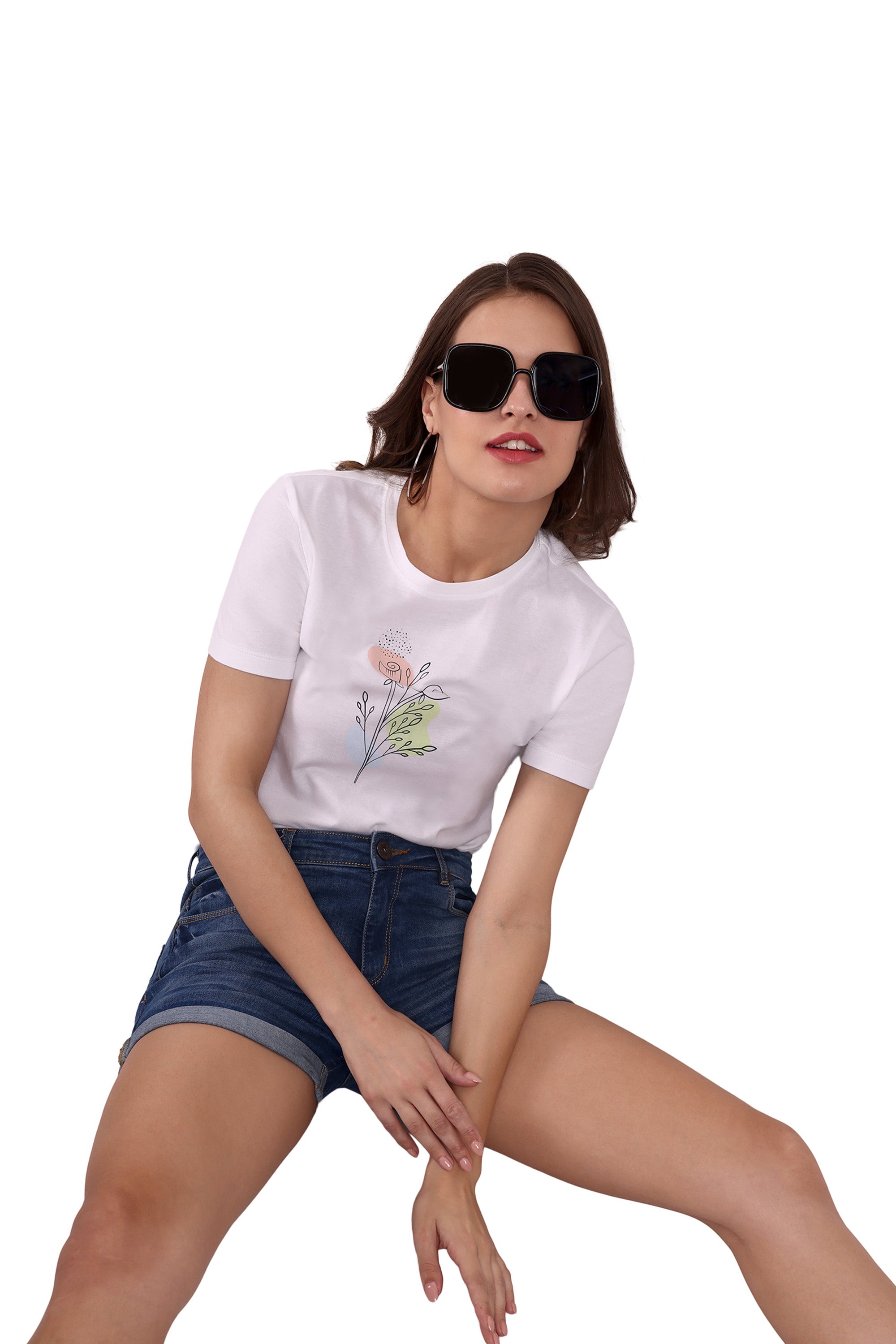 Women White Round Neck T-Shirt