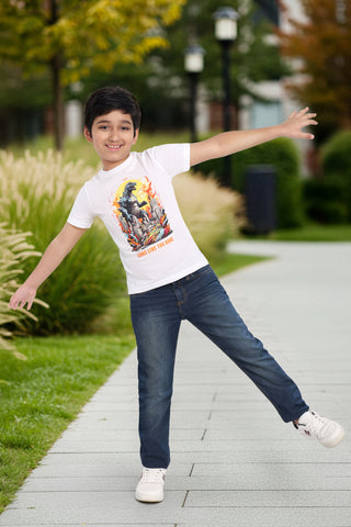 BOYS ROUND NECK WHITE PRINTED T SHIRT