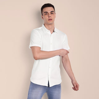 Men White Semi Casual Shirt