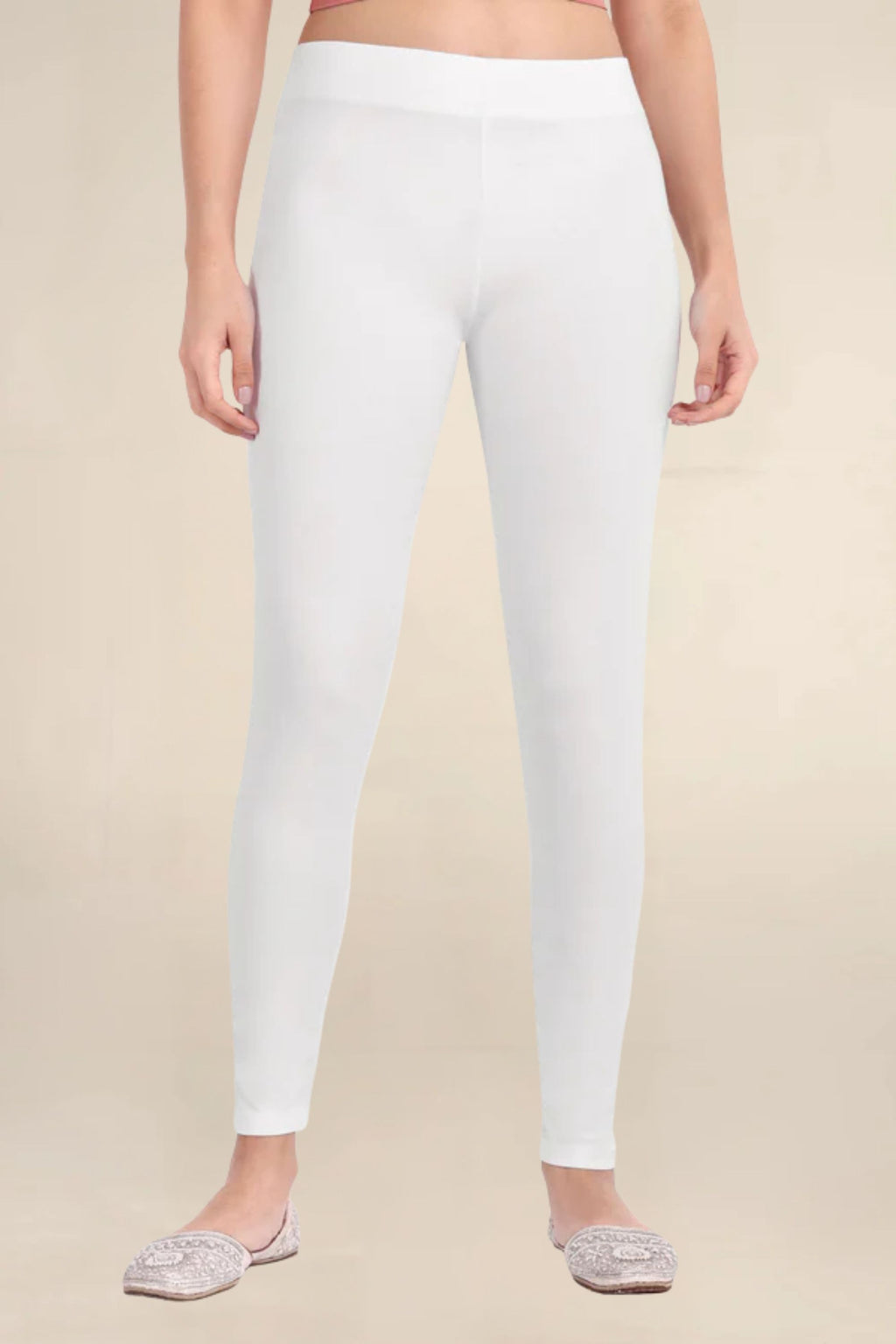 Women White Breathable Long Length Legging