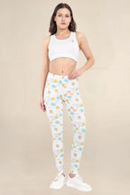 Women White Printed Cotton Legging