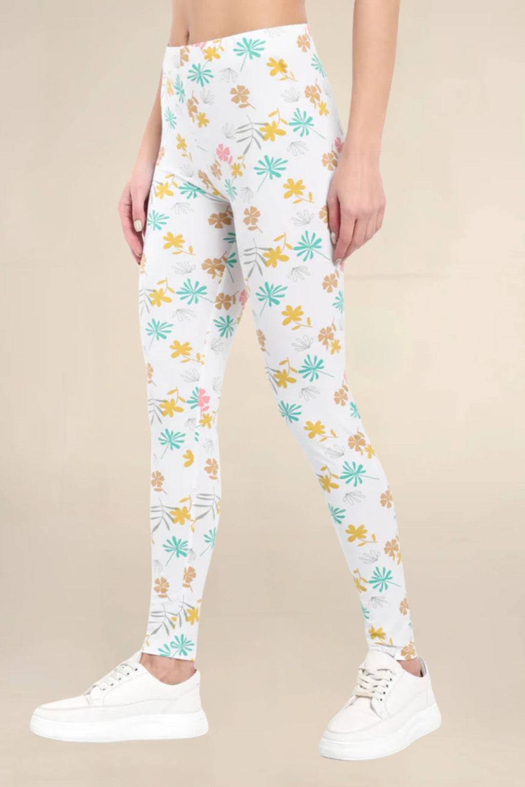 Women White Printed Cotton Legging