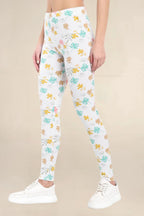 Women White Printed Cotton Legging