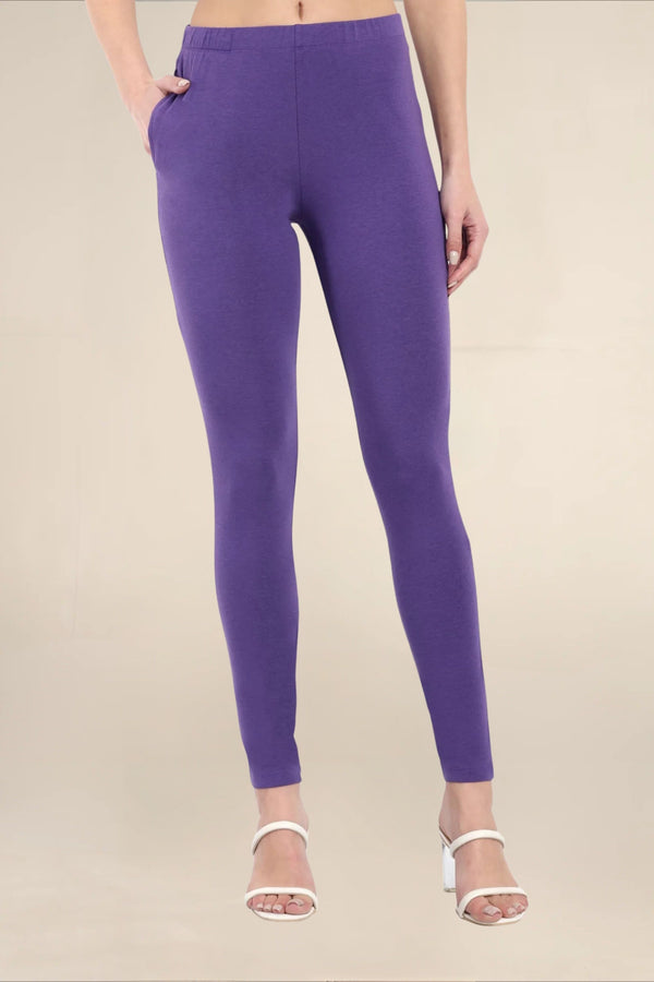 Women Dark Purple Regular Pocket Legging