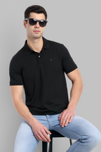 Men Black Checkered Pattern Polo T-Shirt