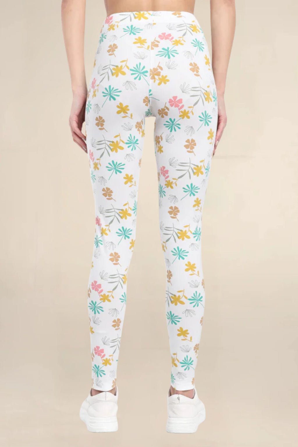 Women White Printed Cotton Legging