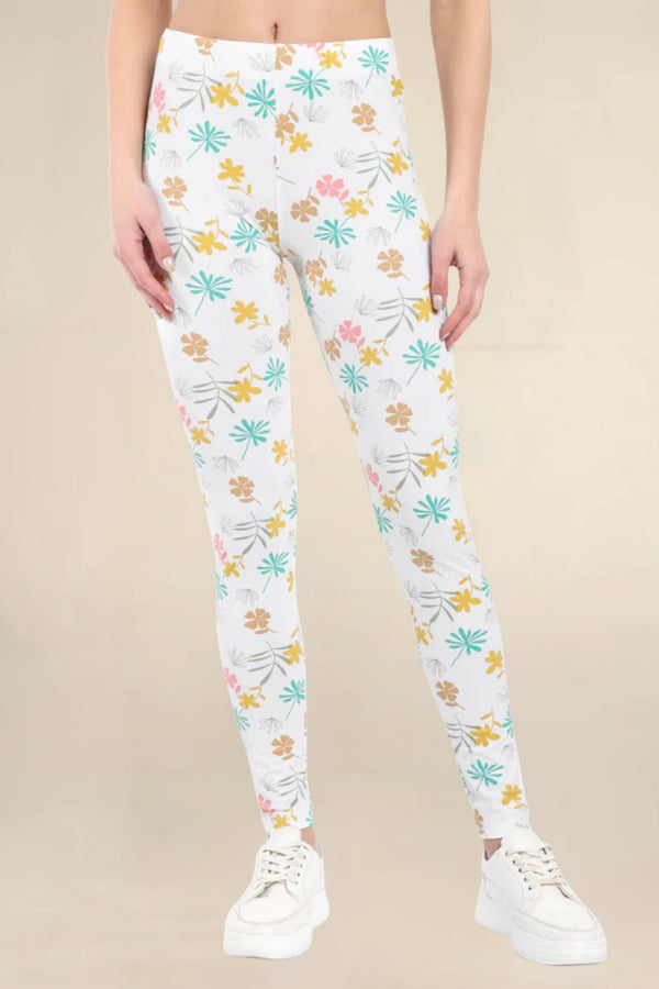 Women White Printed Cotton Legging