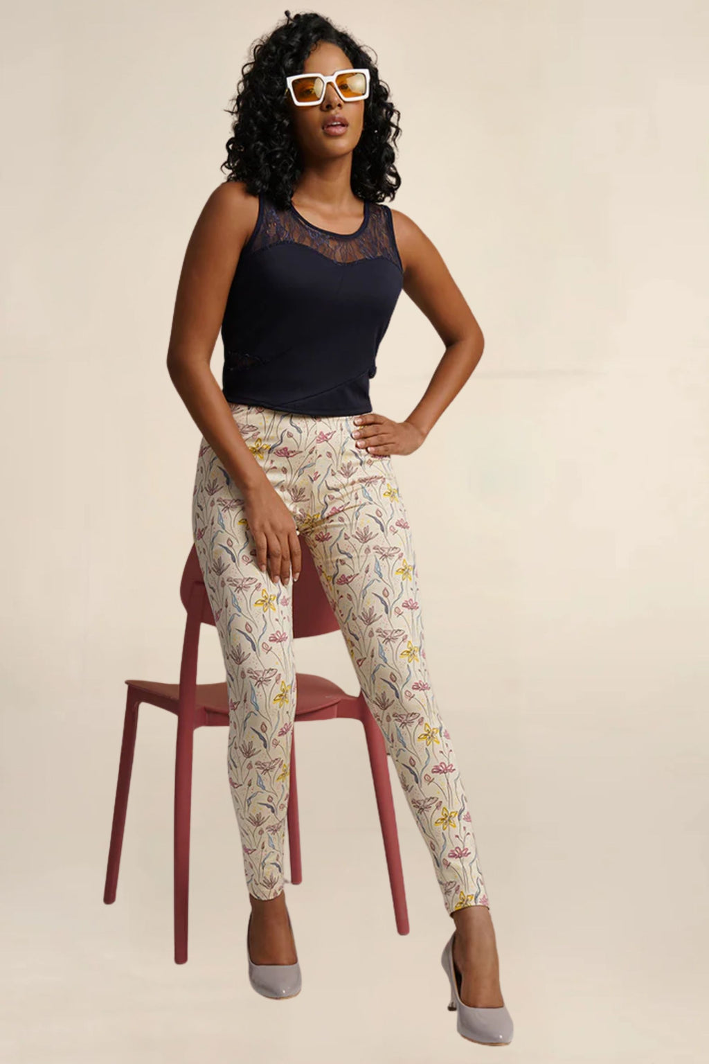 Womens Printed Cotton Leggings - Floral Elegance with Supreme Comfort