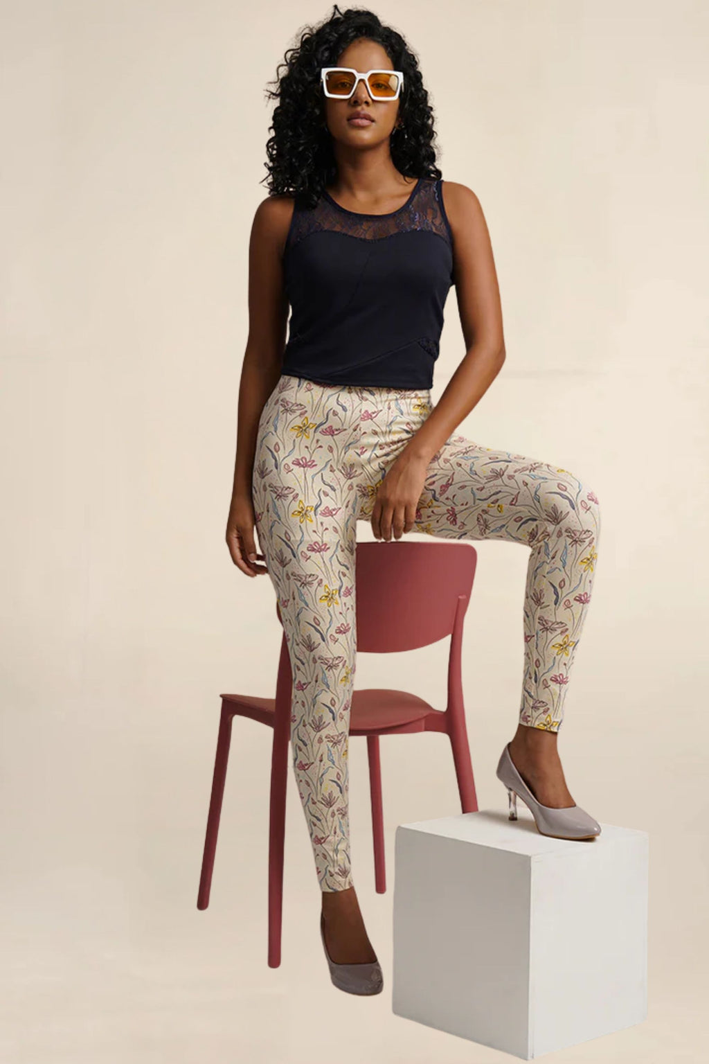 Womens Printed Cotton Leggings - Floral Elegance with Supreme Comfort