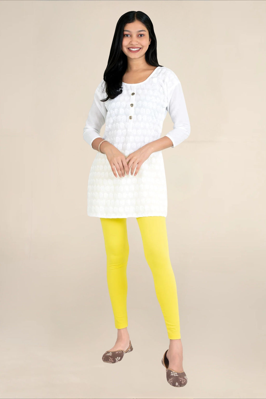 Women Pop Yellow Breathable Long Length Legging