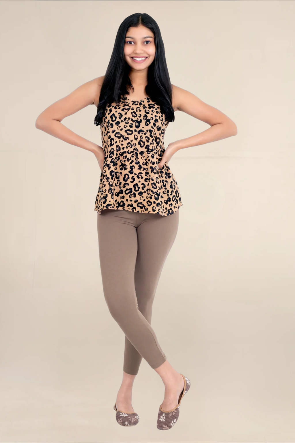 Women Mid Brown Ankle Length Legging