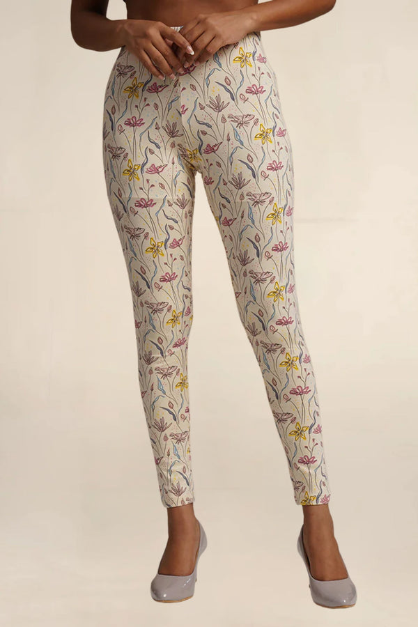 Womens Printed Cotton Leggings - Floral Elegance with Supreme Comfort