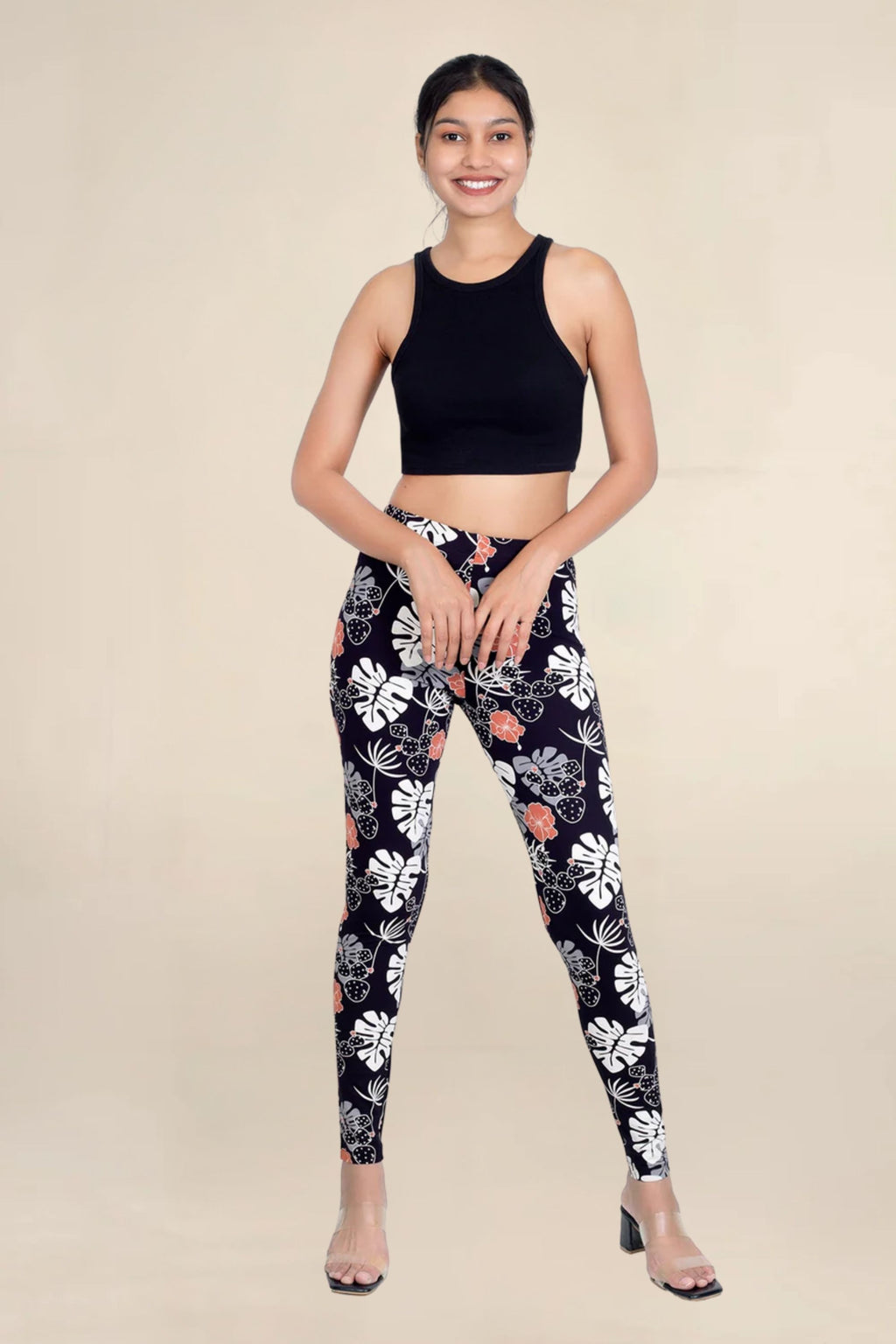 Women Black Printed Stretchable Legging