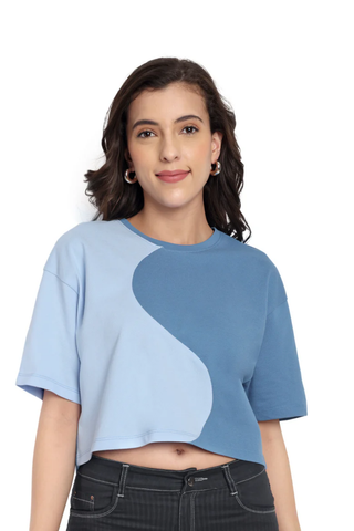 Women Blue Oversized Crop Top