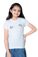 Girls White Round Neck T-Shirt