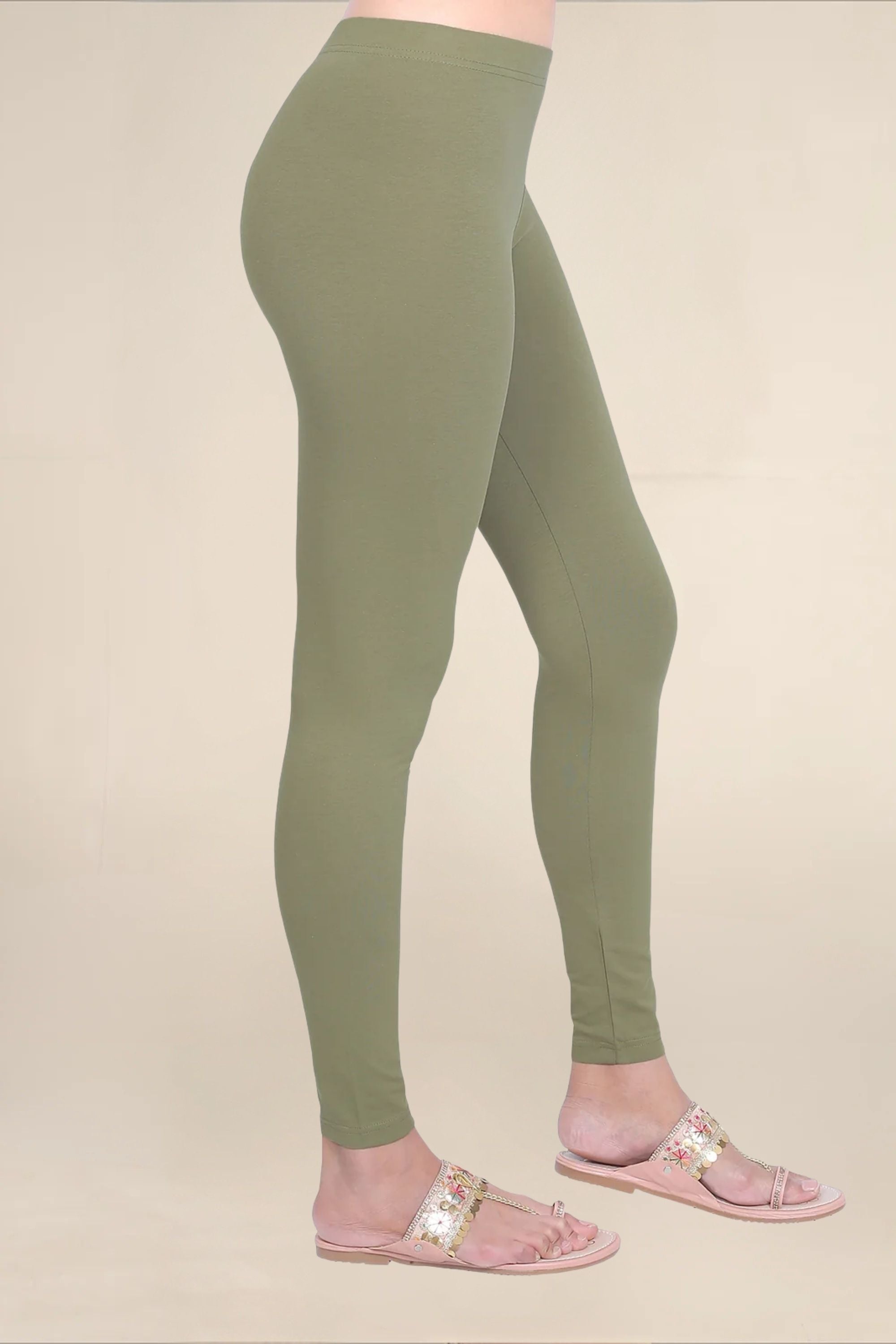 Women Olive Breathable Long Length Legging